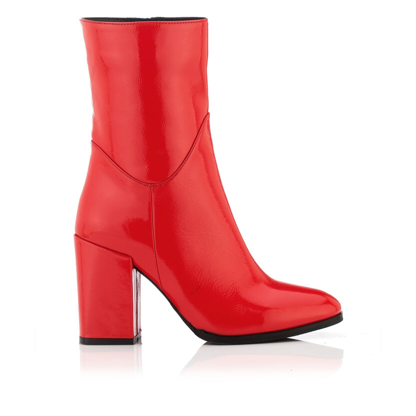 Block Heel Ankle Boots Vittoria Wrinkled patent leather Red