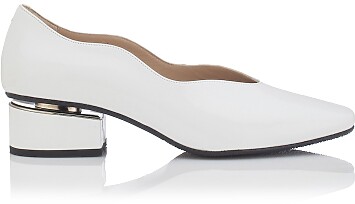 Square Toe Block Heel Shoes Carina Patent leather White