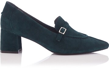 Block Heel Pointed Toe Shoes Grazia Suede Dark Green