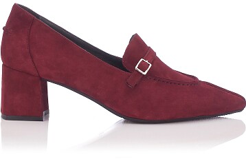Block Heel Pointed Toe Shoes Grazia Suede Burgundy