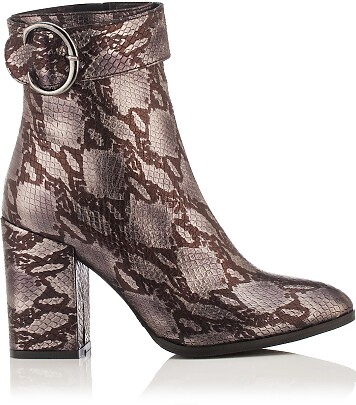 Block Heel Ankle Boots Anna Snake stamped leather Bronze