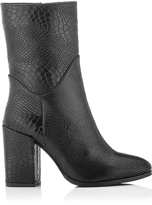 Block Heel Ankle Boots Vittoria Croco stamped leather Black