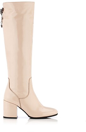 Block Heel Boots Caterina Wrinkled patent leather Beige